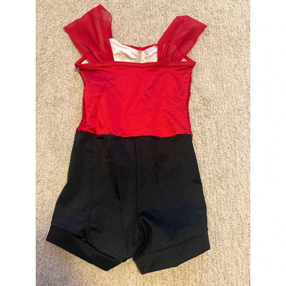 Sparkly Red Weissman‎ Dance Costume + Feather & Tulle Skirts + Bow! 💃